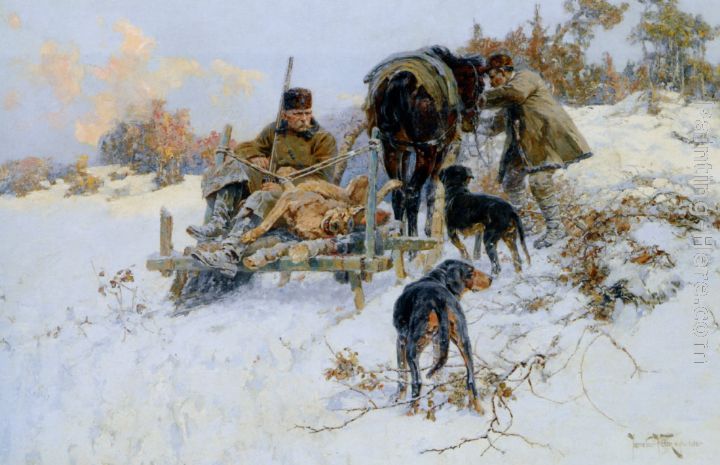 After the hunt painting - Jaroslav Fr. Julius Vesin After the hunt art painting